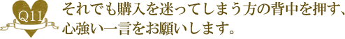 Ｑ１１.それでも購入を迷ってしまう方の背中を押す、心強い一言をお願いします